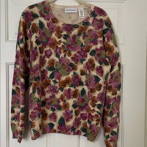 Alfred Dunner Multicolor Floral Crew Neck Sweater